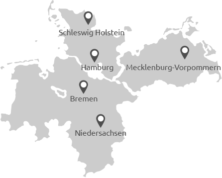 Karte von Norddeutschland | Für diese Städte können Sie Stellenanzeigen aufgeben